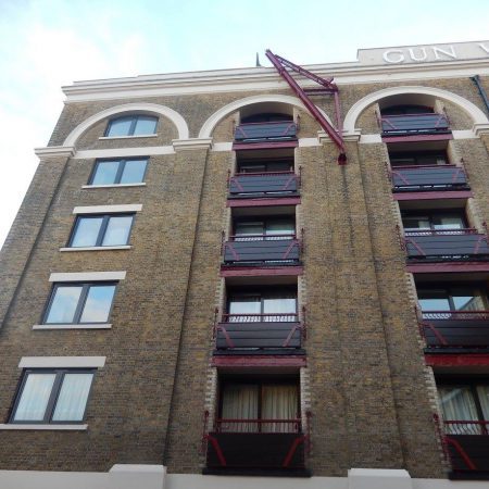 External Repair and Decoration. Grade II listed Wharf building. Gun Wharf, Wapping.